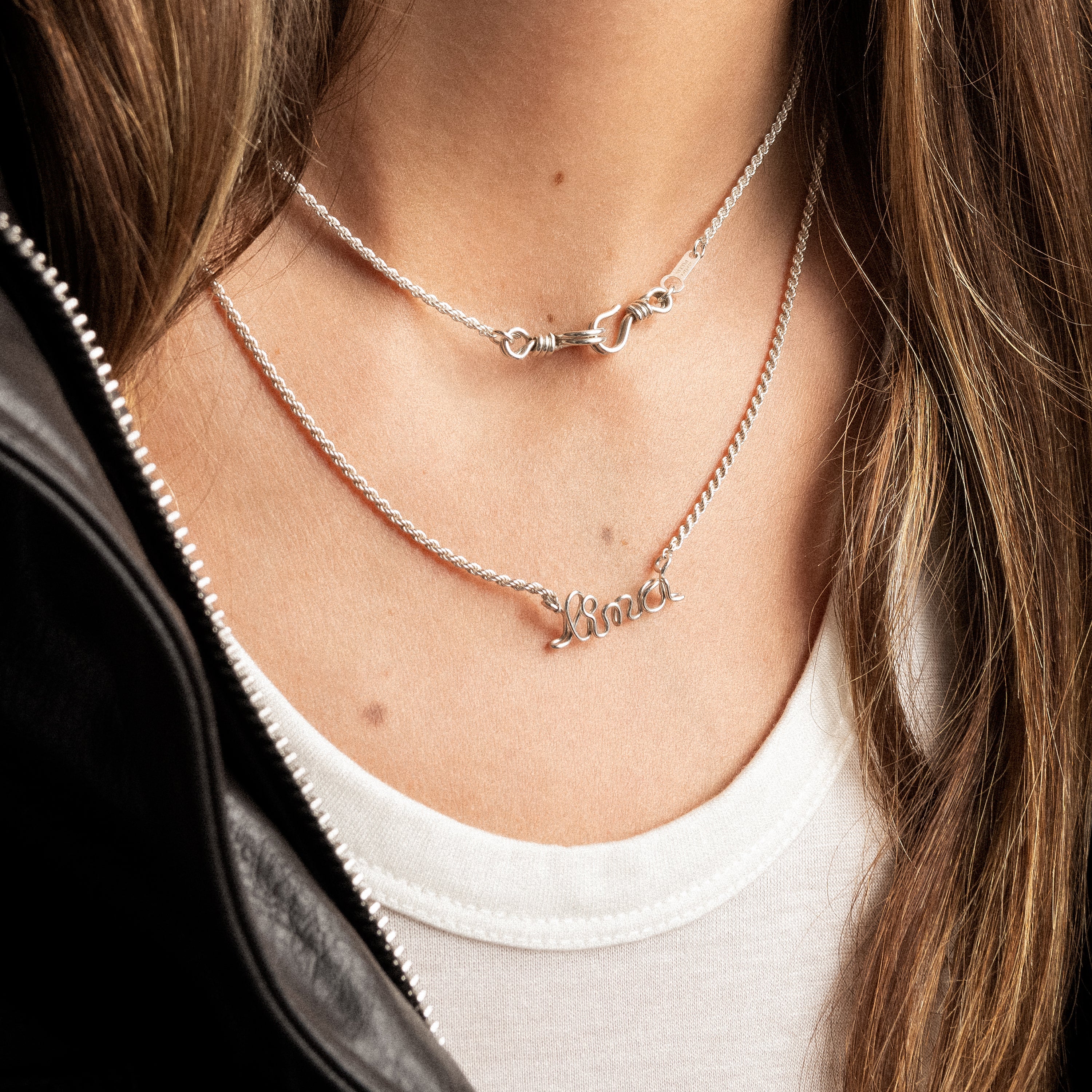 Richelieu rope chain Personalised names Necklace silver worn neck chain stack Atelier Paulin Australia