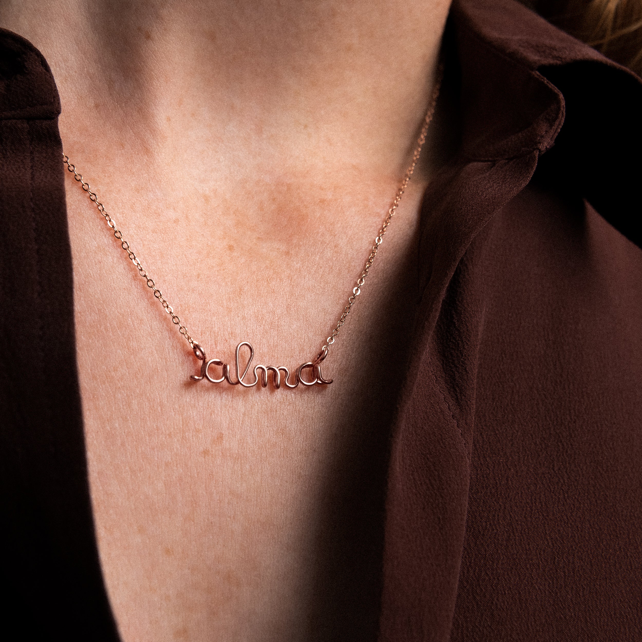 Richelieu chain necklace name personalisation rose gold worn on neck Atelier Paulin Australia