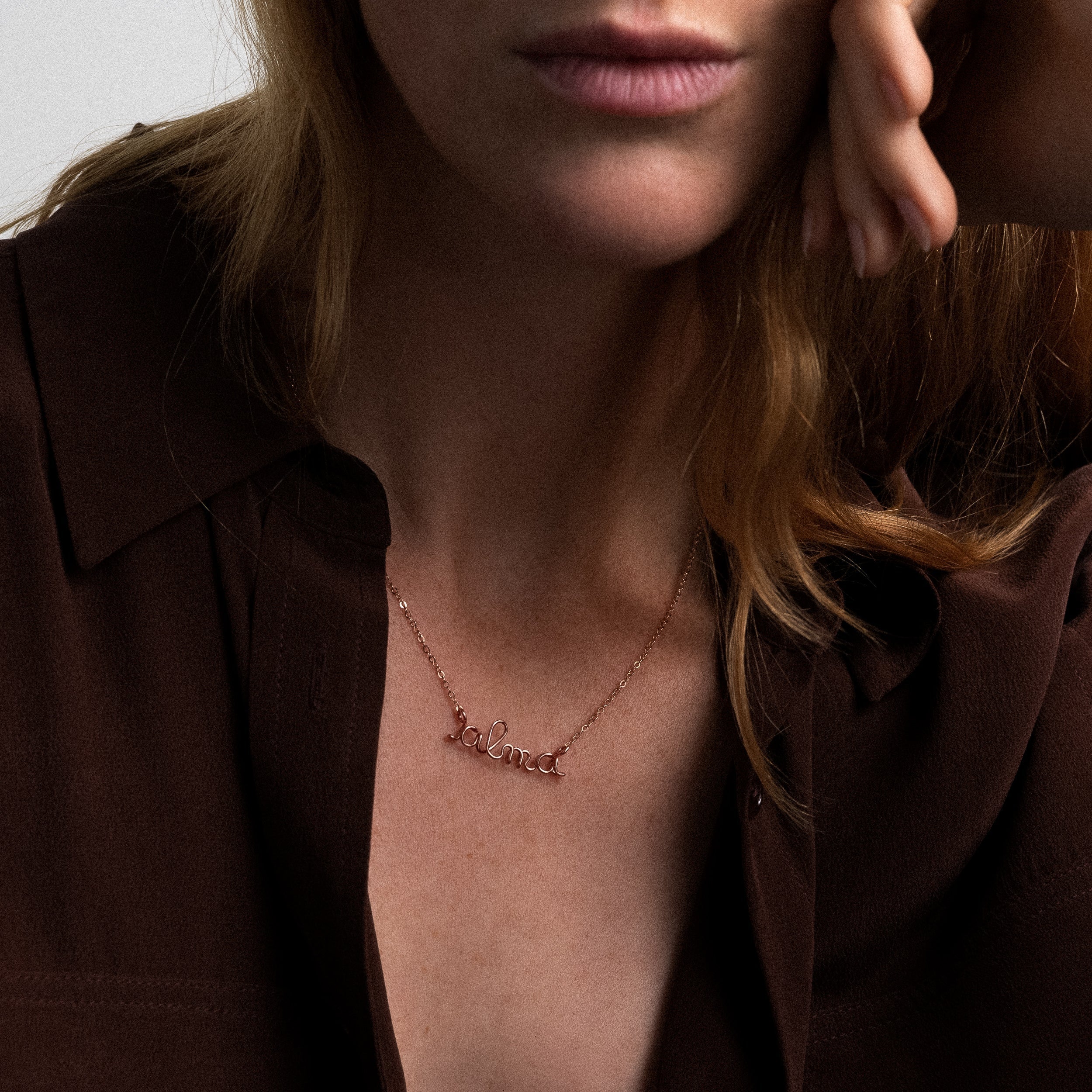 Richelieu chain necklace name personalisation 14k rose gold-filled worn on neck handcrafted Atelier Paulin Australia