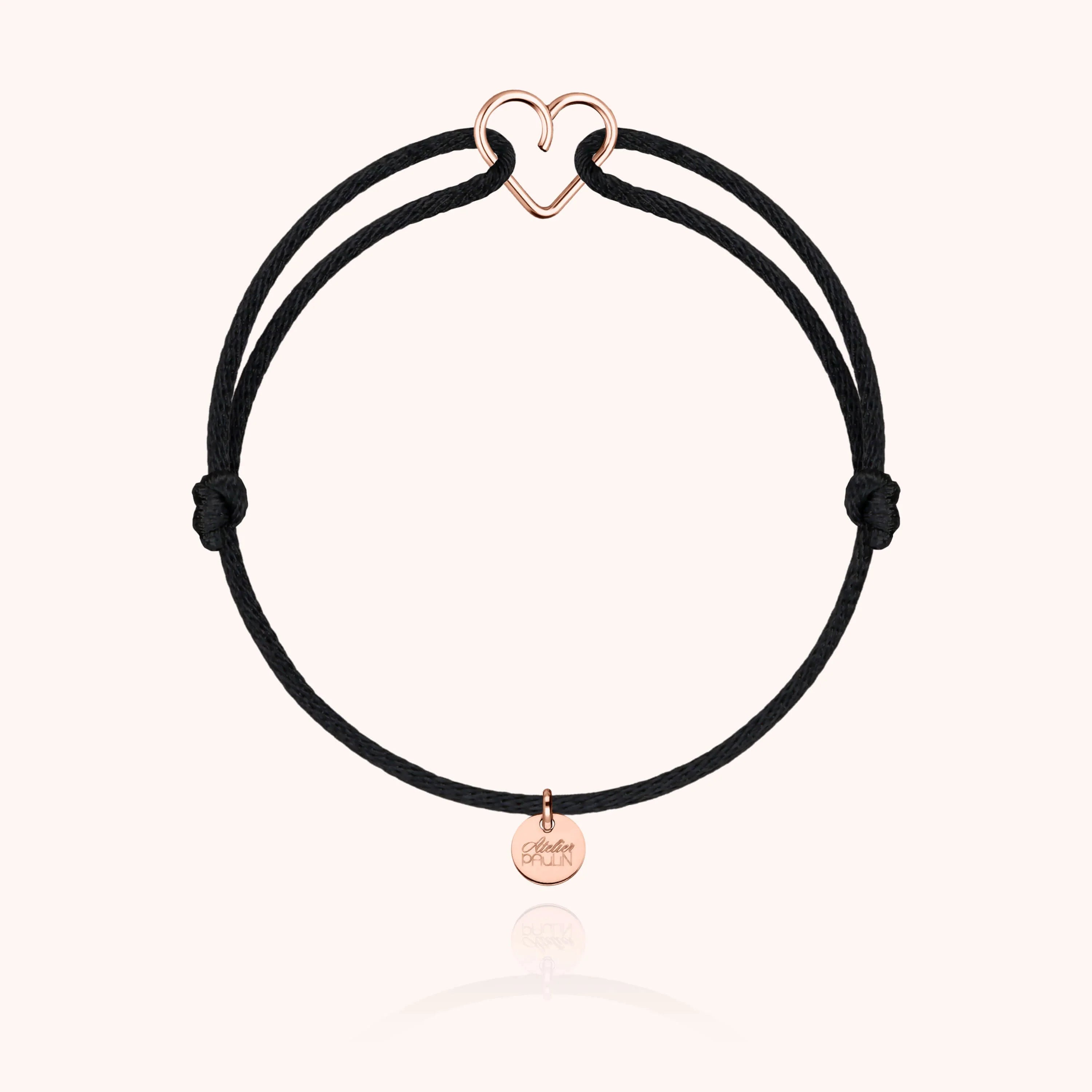 Mini heart shaped cord bracelet kids rose gold atelier paulin --colour_black