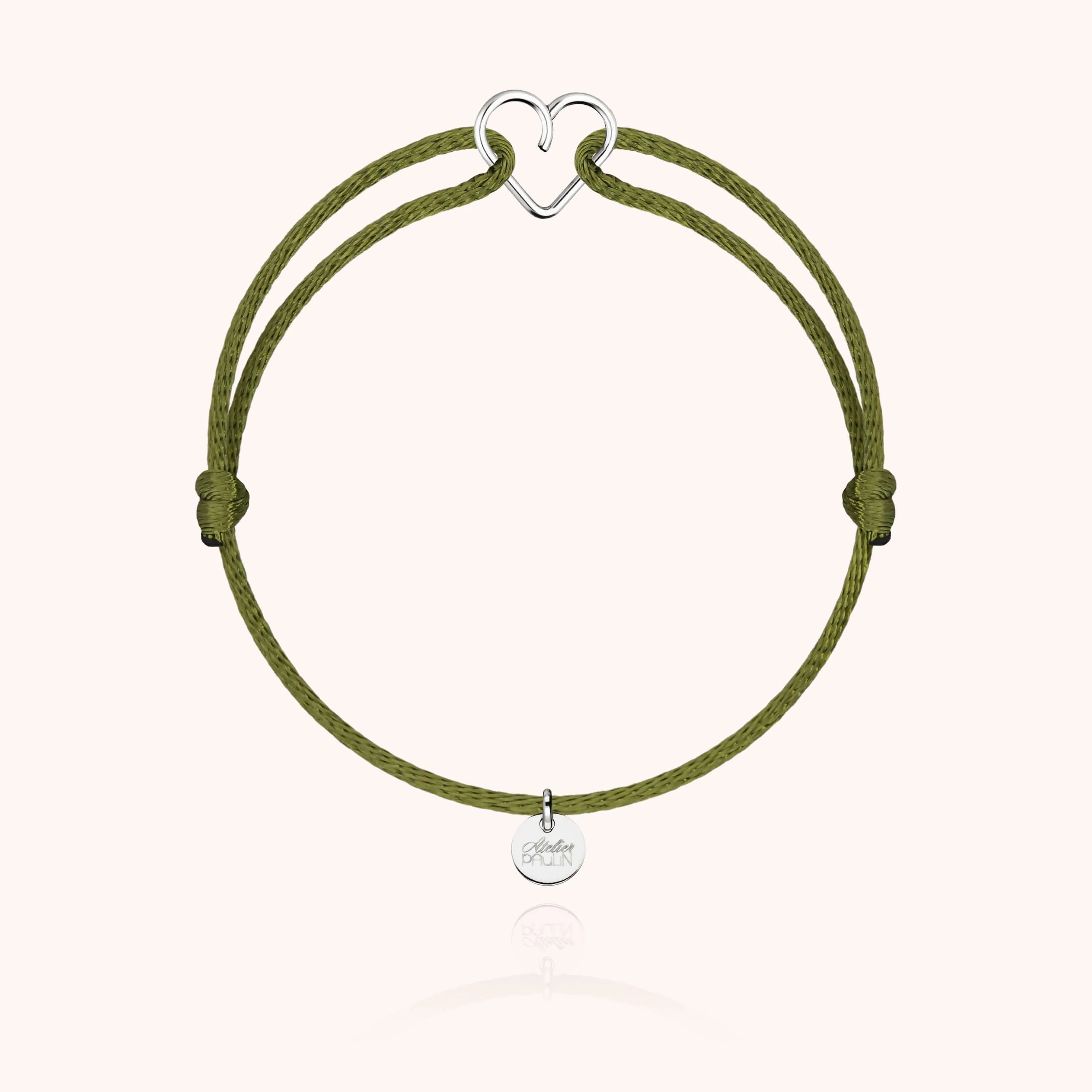 Mini heart shaped cord bracelet kids atelier paulin --colour_khaki