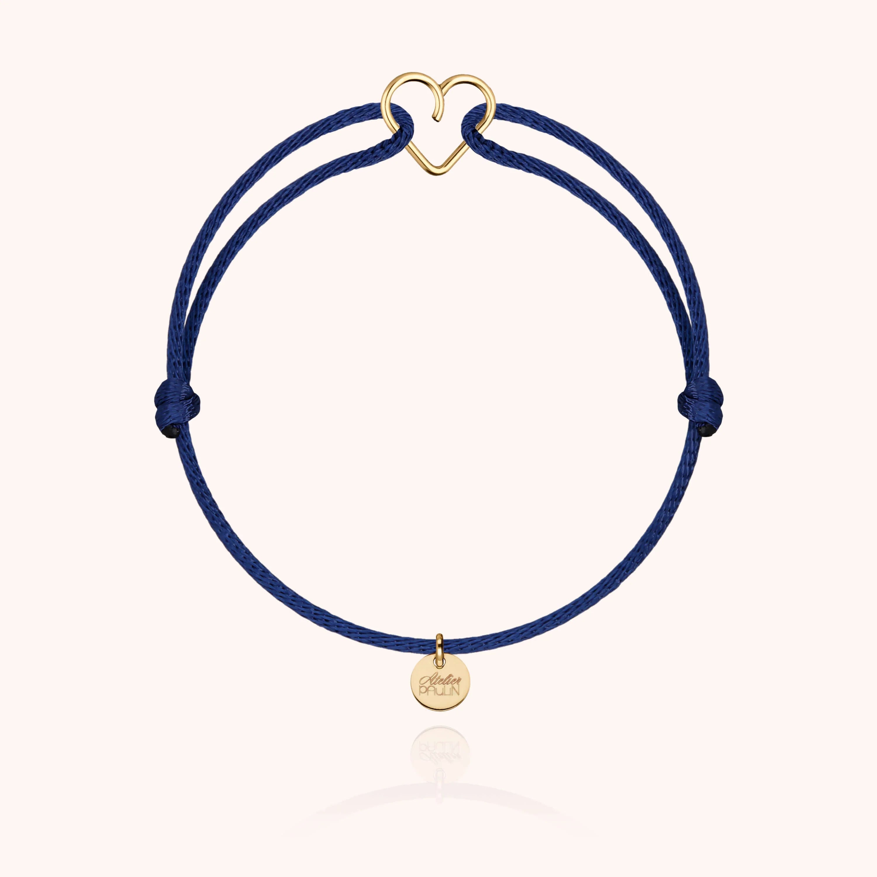Mini heart shaped cord bracelet kids 14k yellow gold-filled atelier paulin --colour_midnight blue