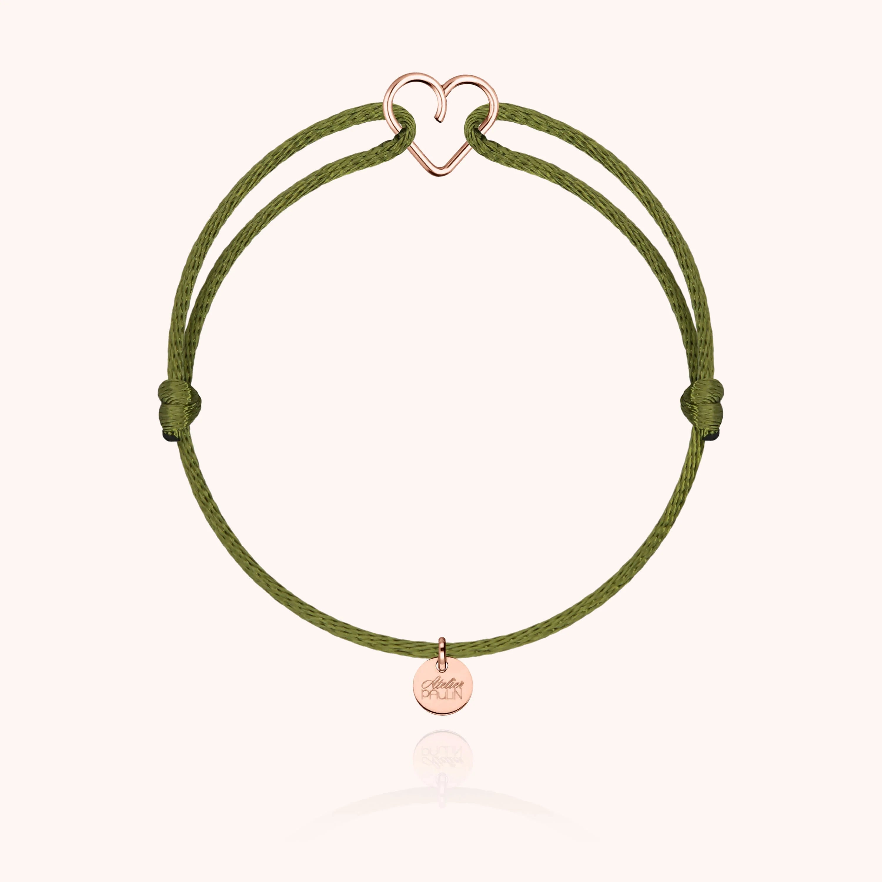 Mini heart shaped cord bracelet kids rose gold atelier paulin --colour_khaki