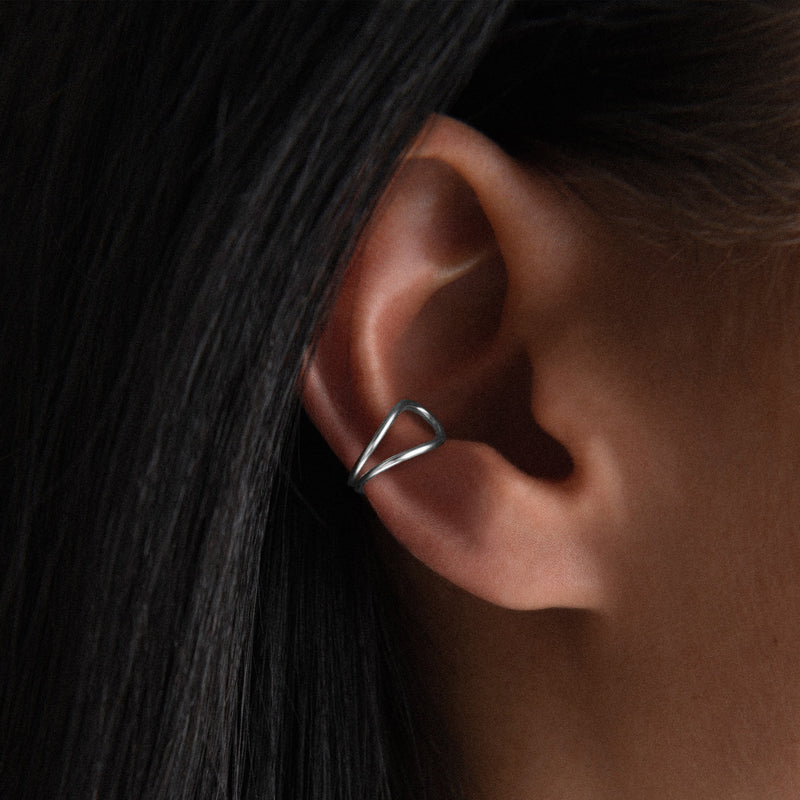 Outline ear cuff letter e silver worn on ear no whole Atelier Paulin Australia