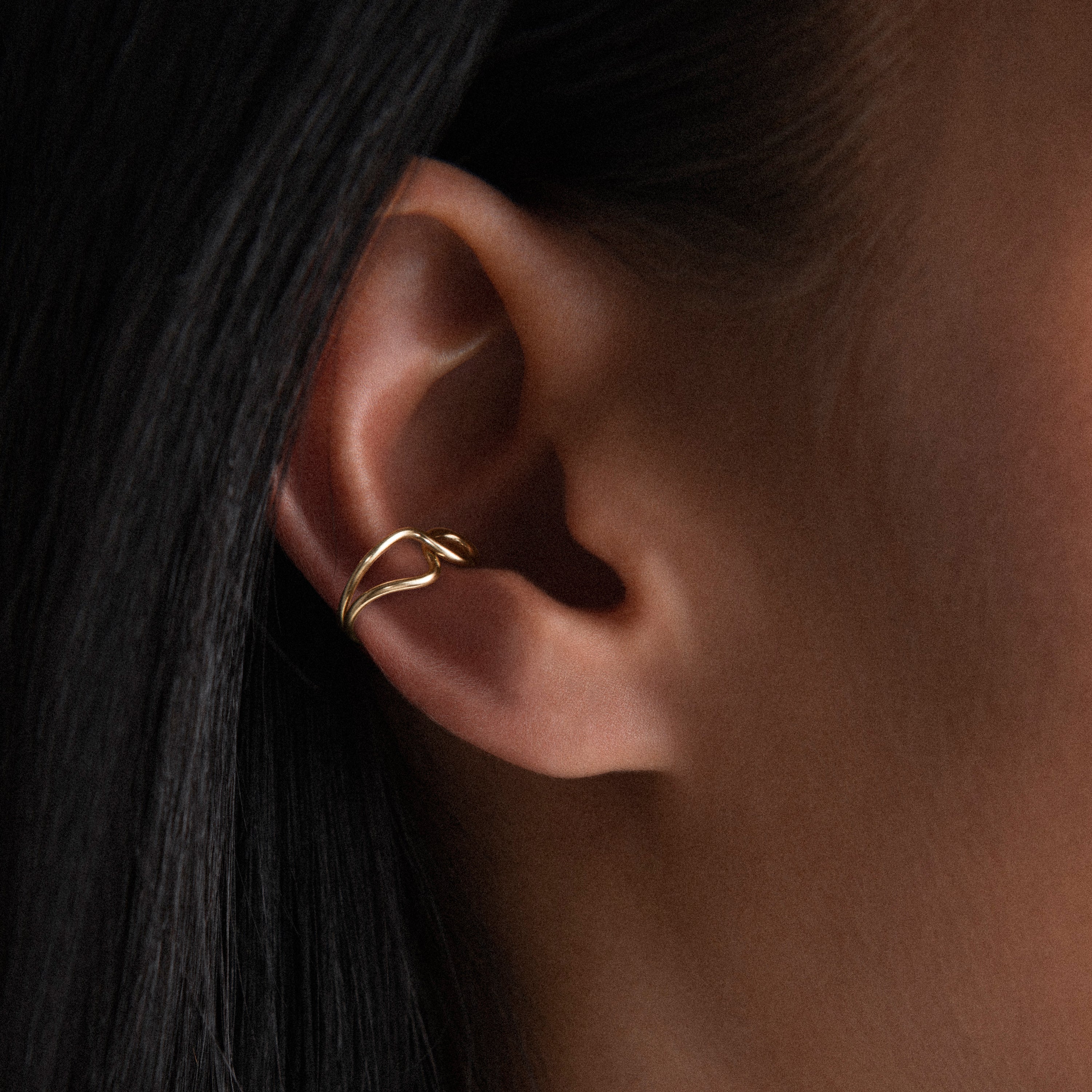 Outline ear cuff letter v yellow gold worn on ear no whole Atelier Paulin Australia