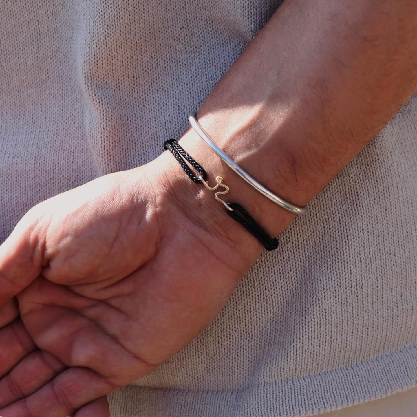 Initial Cord Bracelet for Him - 14k yellow gold-filled