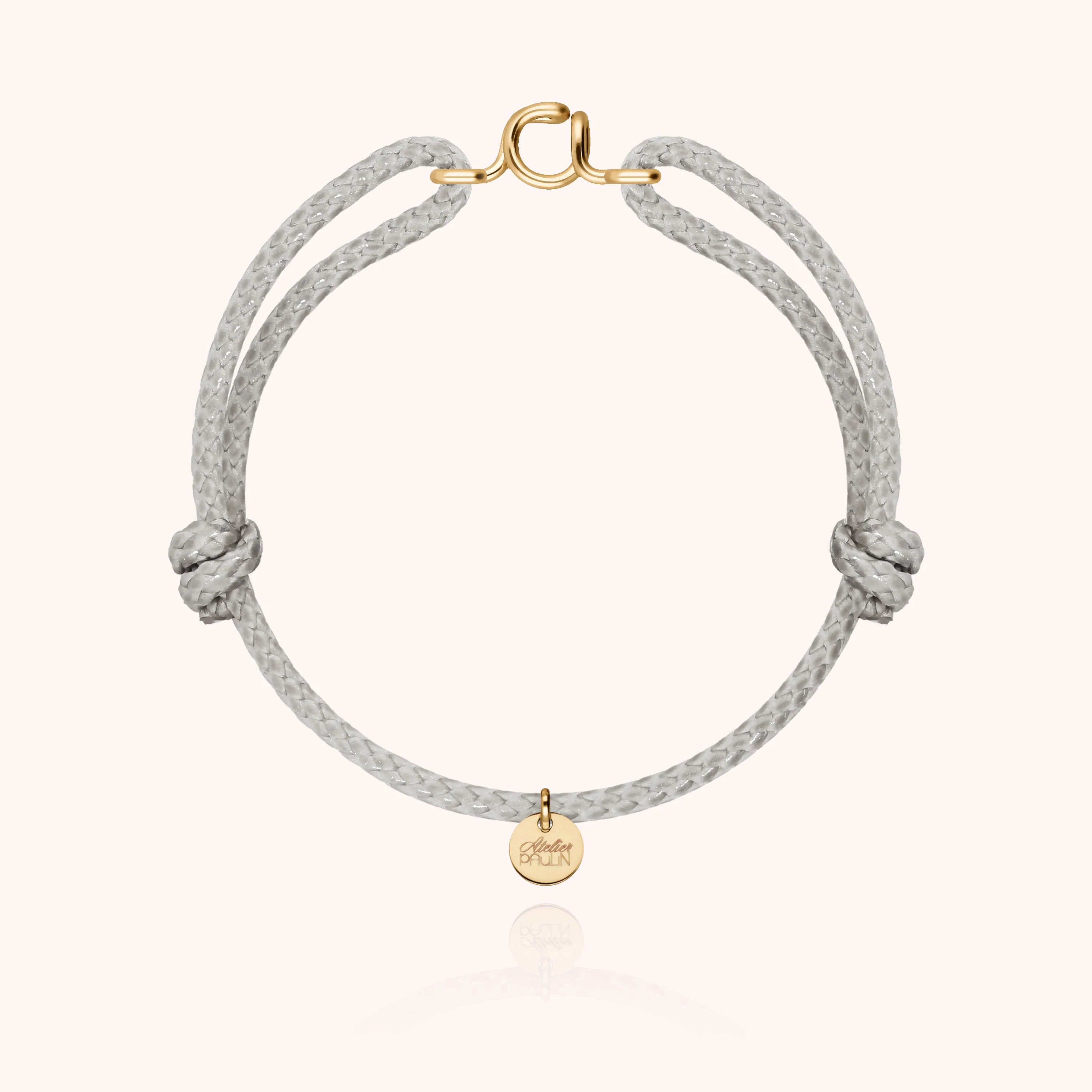 Waxed cord bracelet for men. Personalised gold jewellery with letter initial handcrafted in Paris by Atelier Paulin in 14K yellow gold-filled --colour_grey