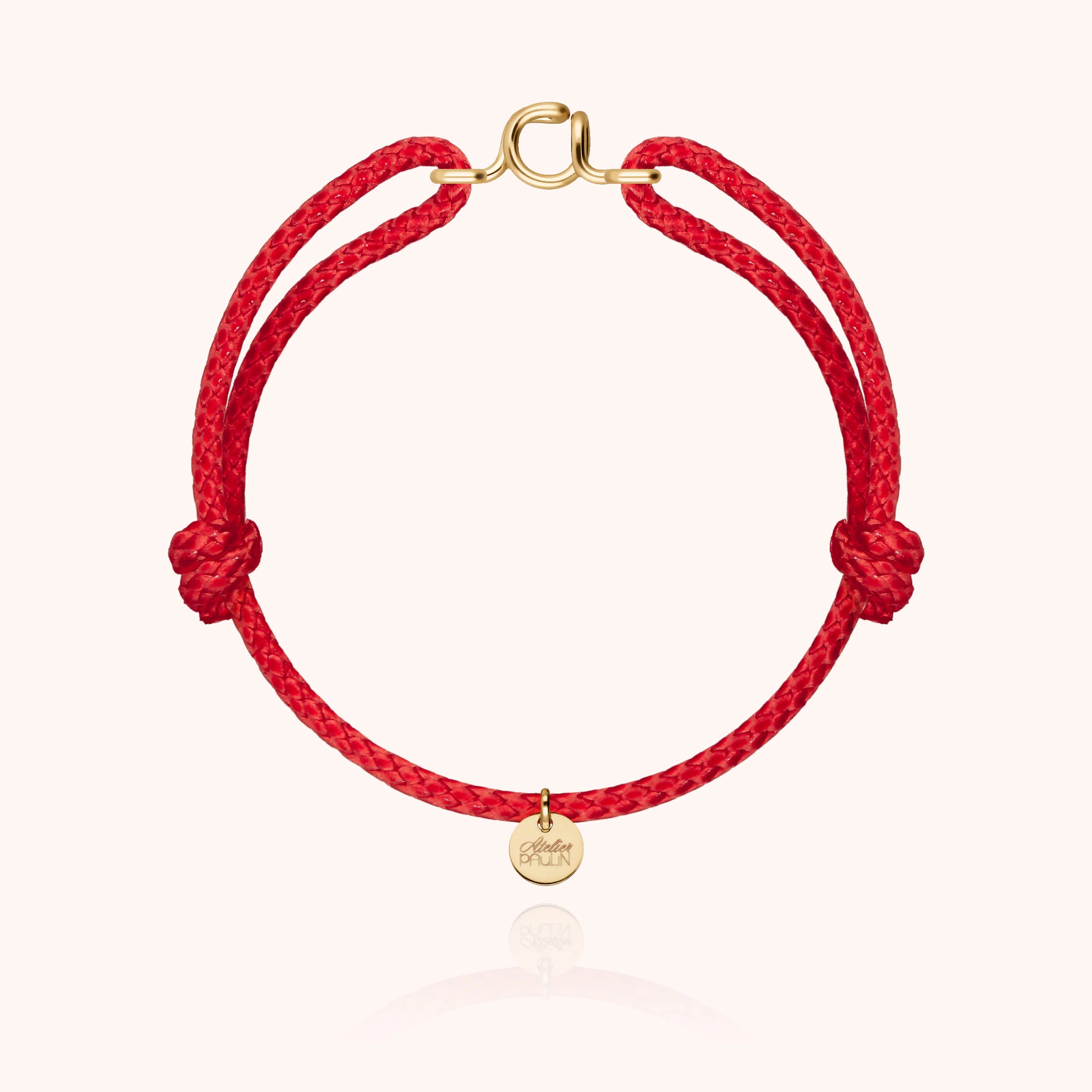Waxed cord bracelet for men. Personalised gold jewellery with letter initial handcrafted in Paris by Atelier Paulin in 14K yellow gold-filled --colour_red