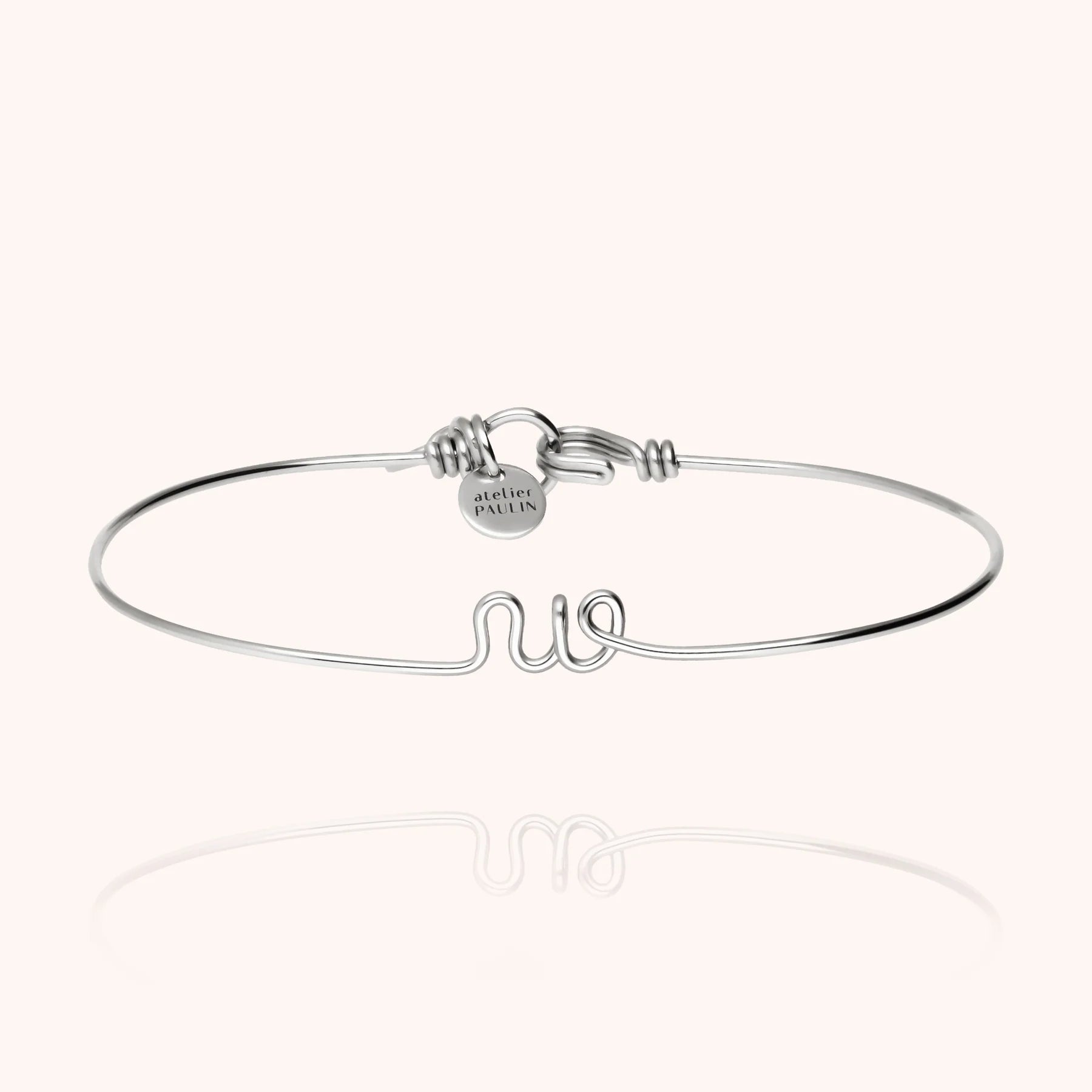 personalised initial bangle bracelet letter W silver jewellery handmade Atelier Paulin Australia