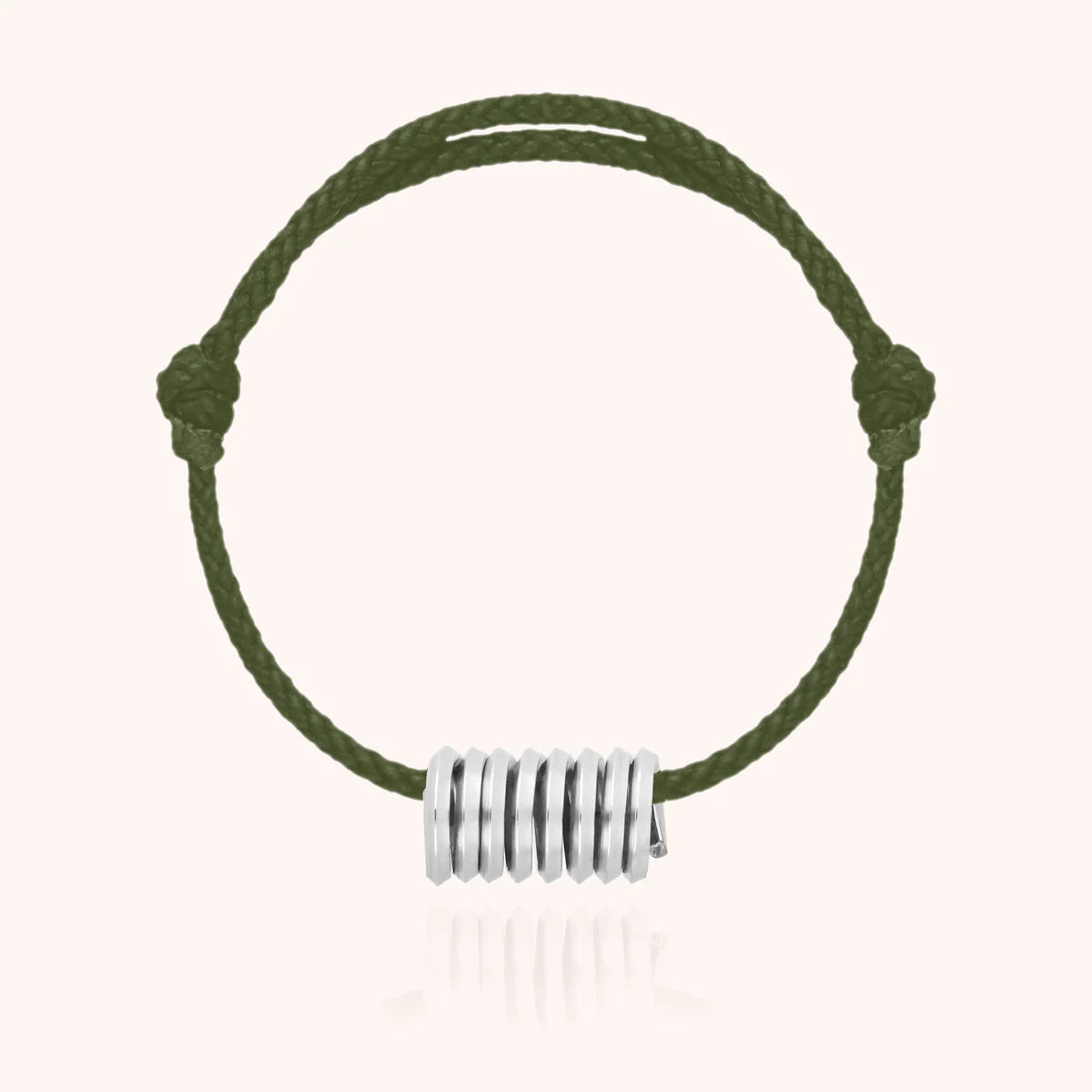 khaki braided cord bracelet in silver for men spring handcrafted in Paris by Atelier Paulin Australia --colour_dark olive