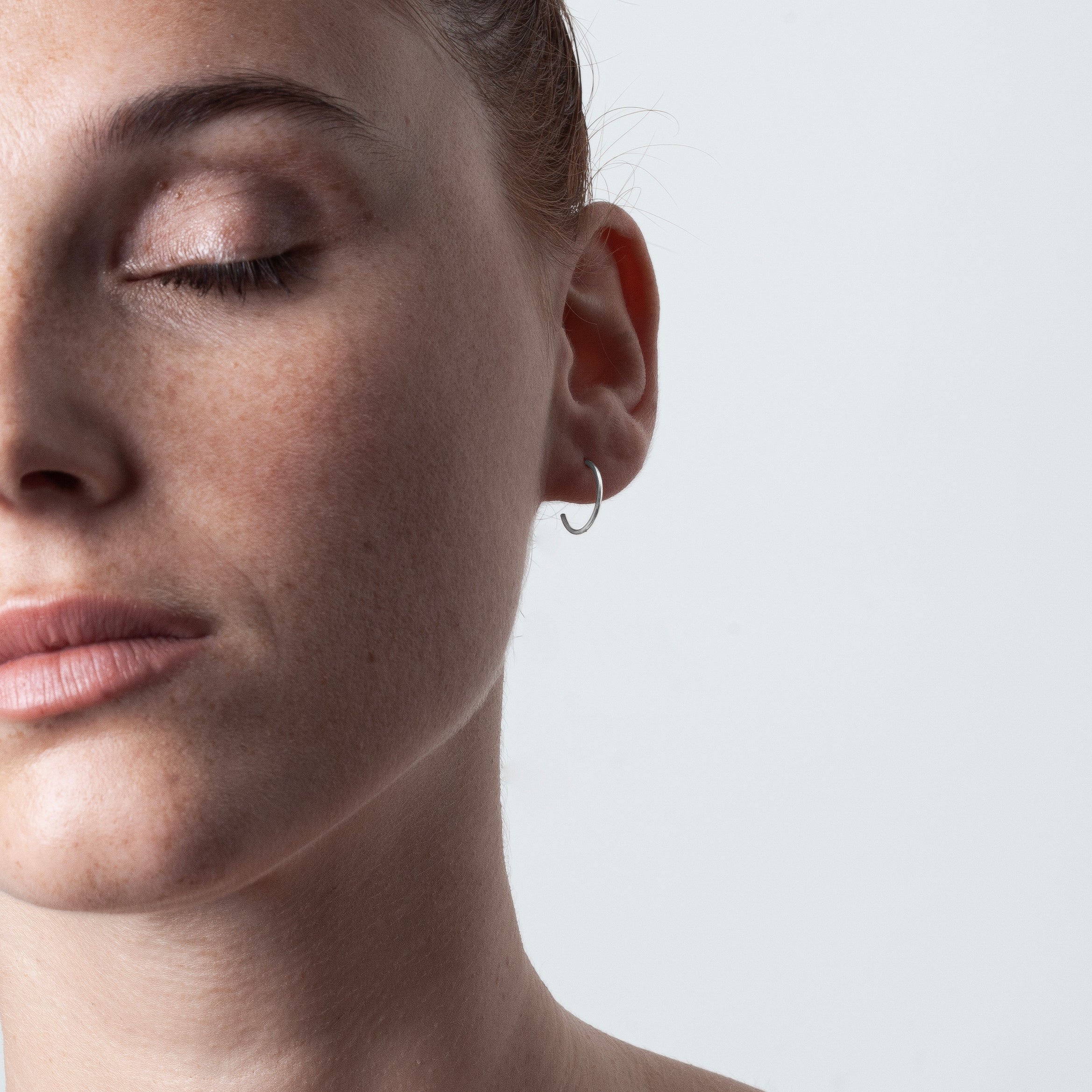 Mini Hoop Earrings Créos Silver worn handcrafted in Paris Atelier Paulin Australia