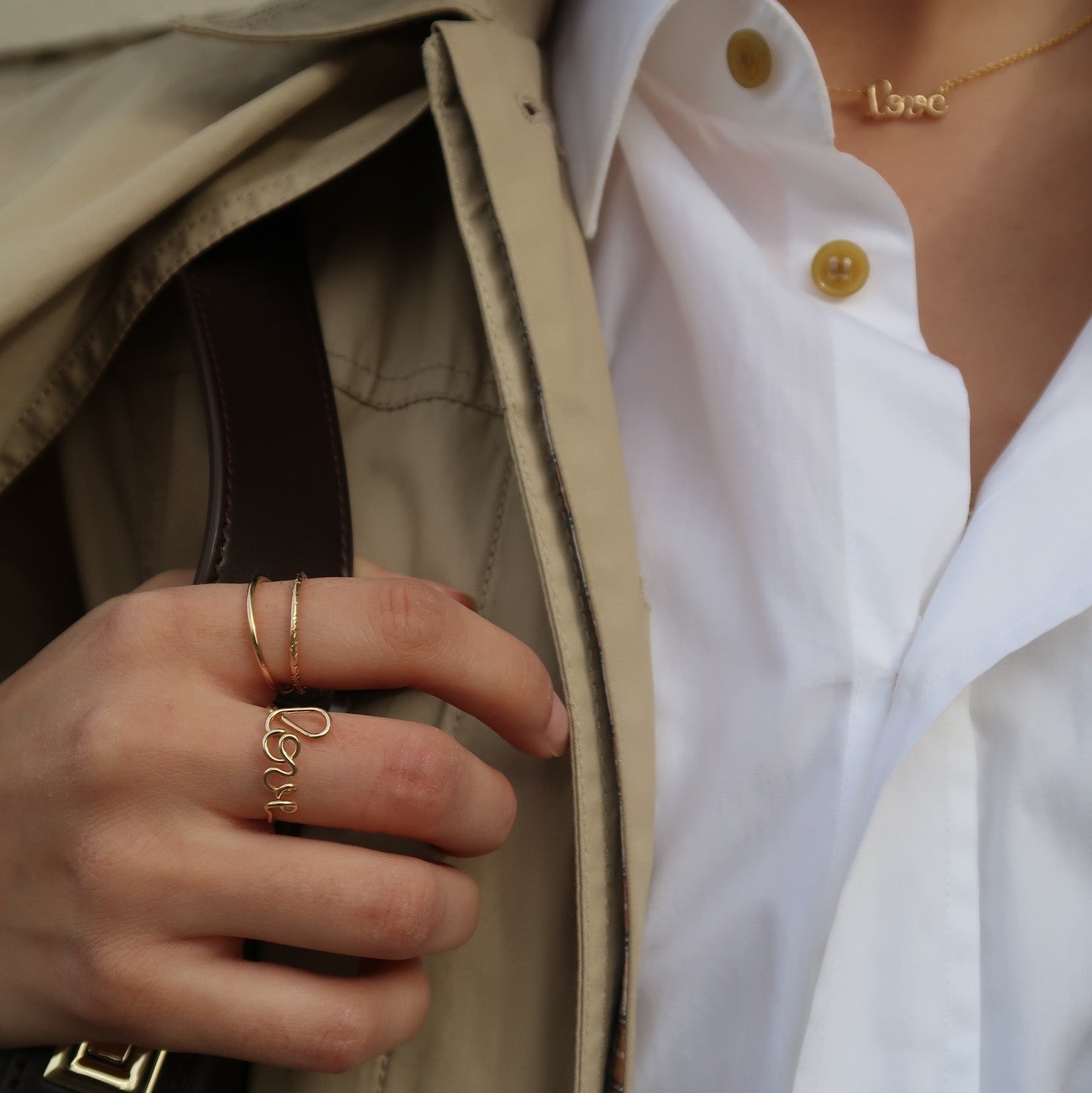 Aphrodite ring double bands 14k yellow gold worn ring stacking made in Paris Atelier Paulin Australia