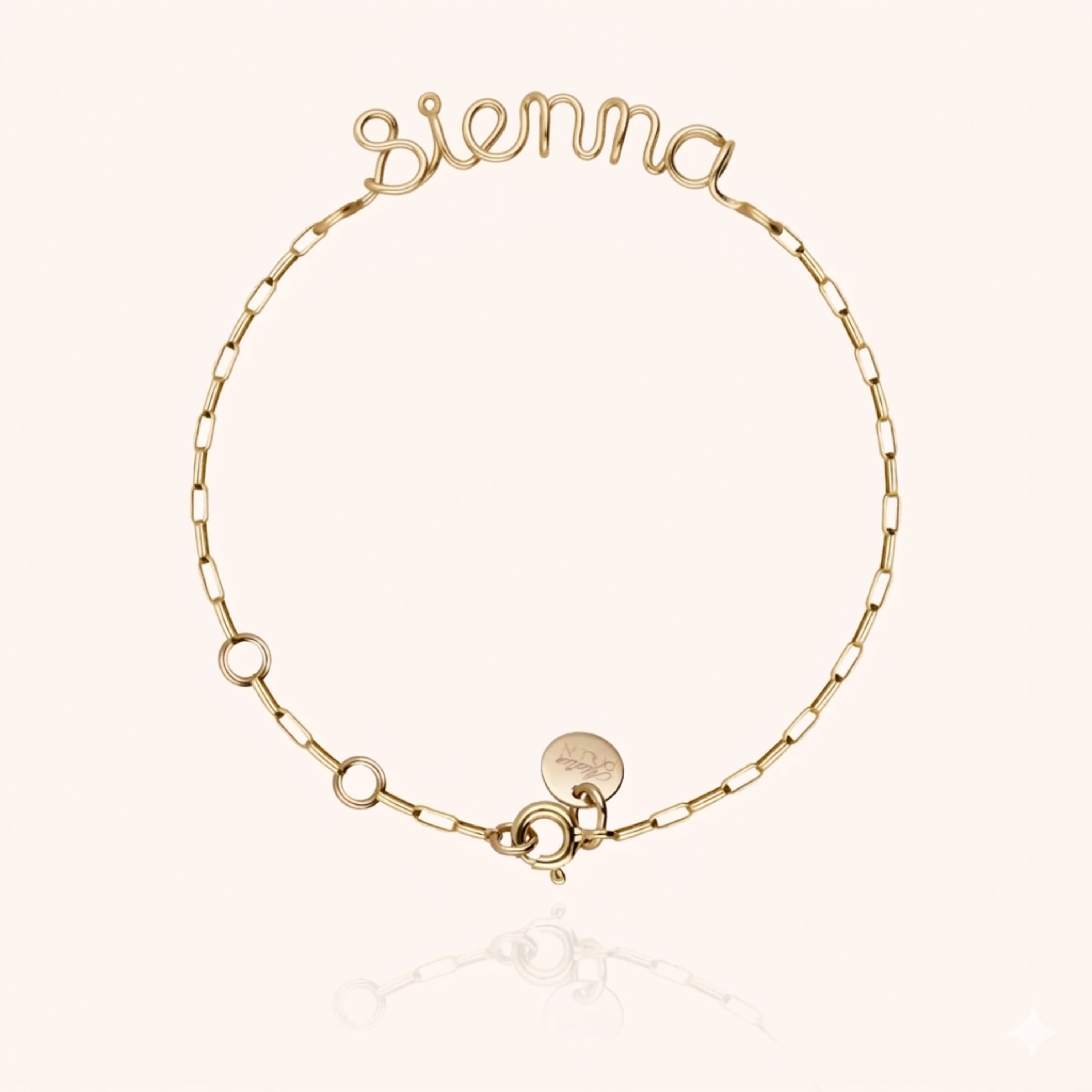 Richelieu paperclip chain bracelet name personalisation sienna 14k yellow gold-filled handcrafted Atelier Paulin Australia