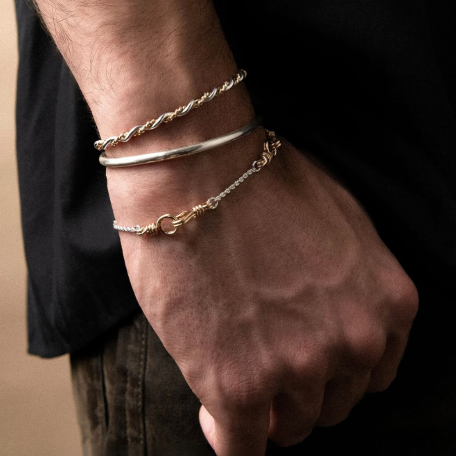 Men bracelet in silver stacked with gold bangle Atelier Paulin Australia