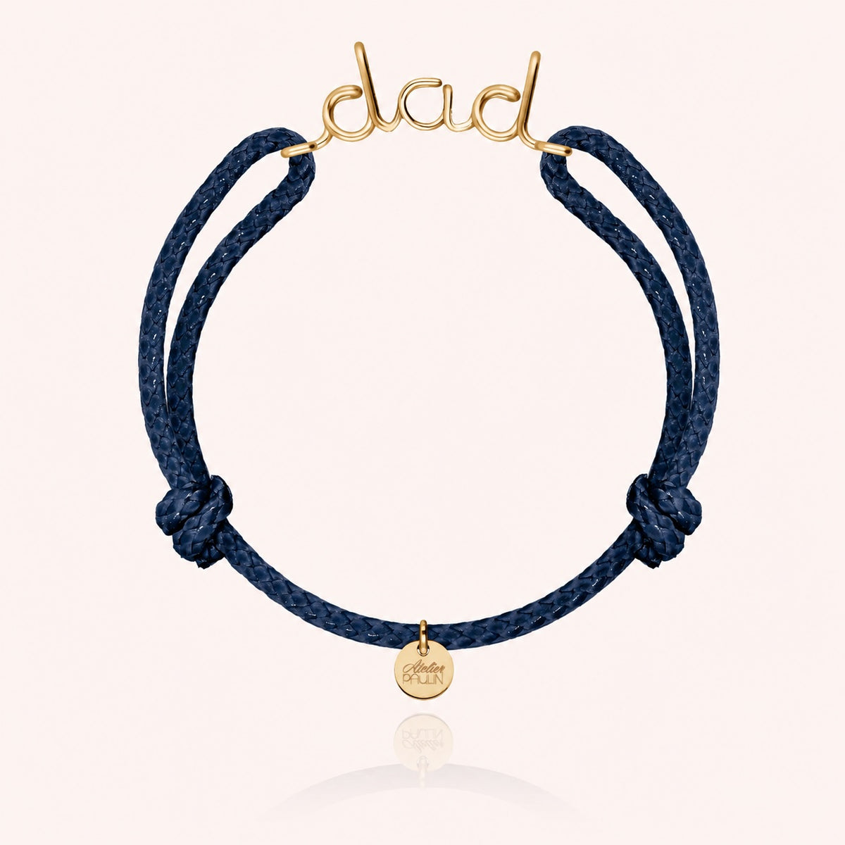 Dad cord bracelet for him. Men's jewellery handcrafted in Paris by Atelier Paulin from 14k gold-filled --colour_navy blue