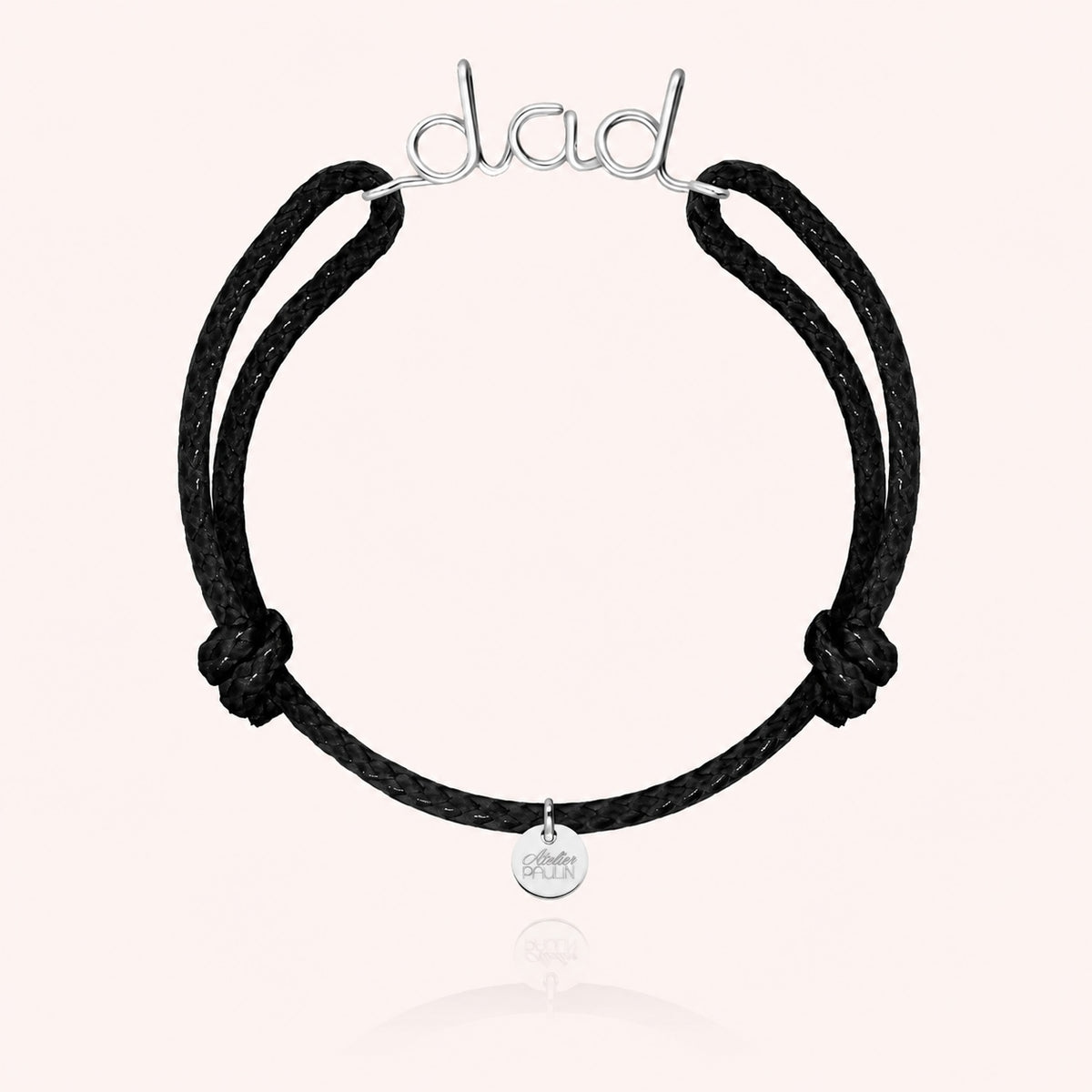 Dad cord bracelet for him. Men's jewellery handcrafted in Paris by Atelier Paulin from sterling silver --colour_black