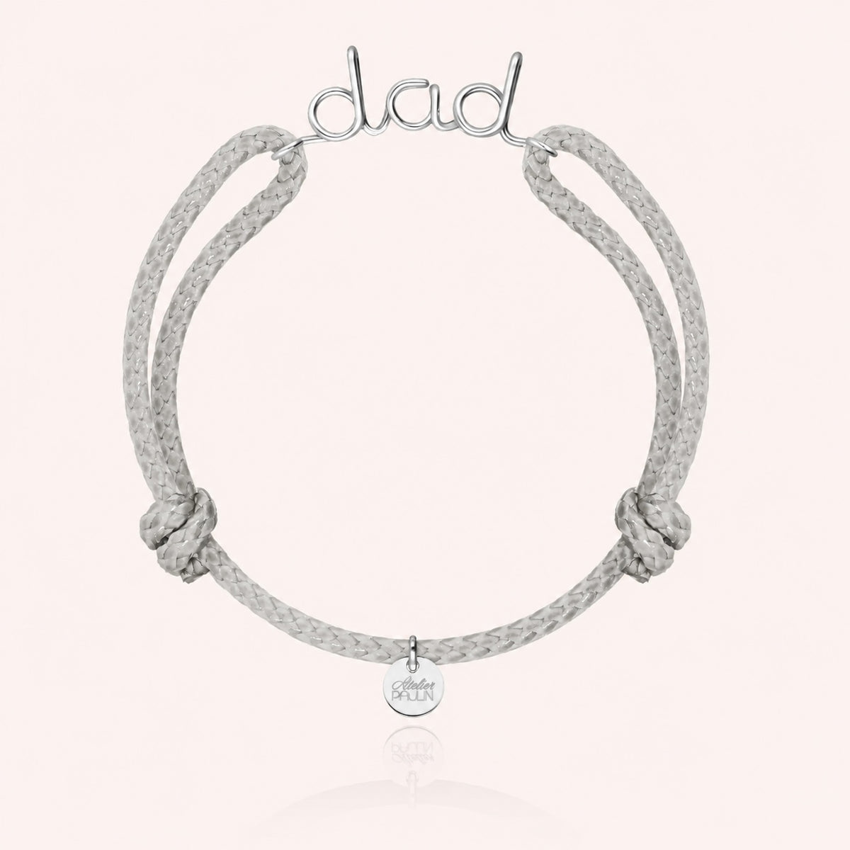 Dad cord bracelet for him. Men's jewellery handcrafted in Paris by Atelier Paulin from sterling silver --colour_grey