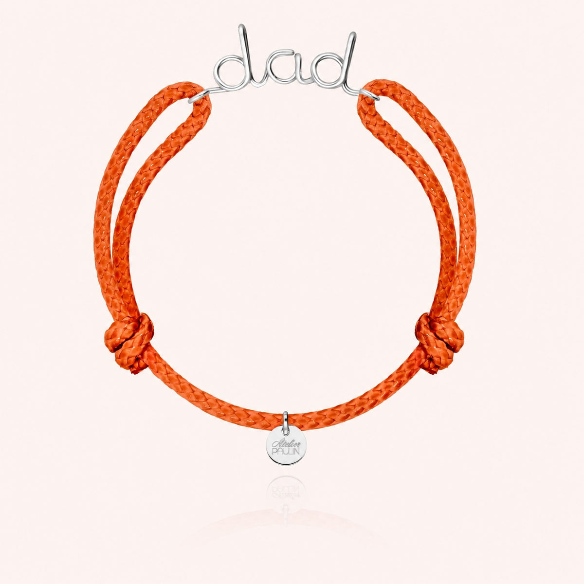 Dad cord bracelet for him. Men's jewellery handcrafted in Paris by Atelier Paulin from sterling silver --colour_orange