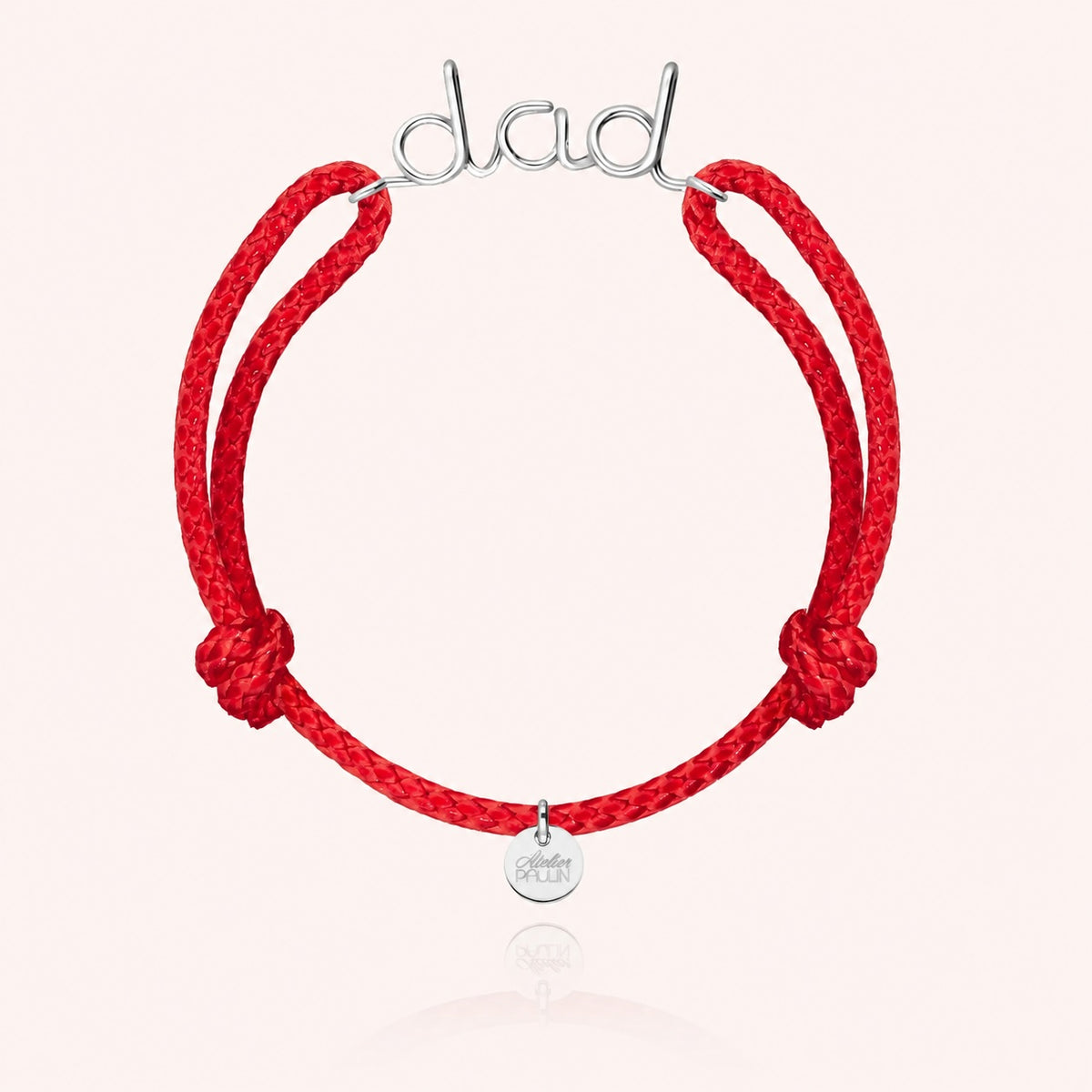 Dad cord bracelet for him. Men's jewellery handcrafted in Paris by Atelier Paulin from sterling silver --colour_red