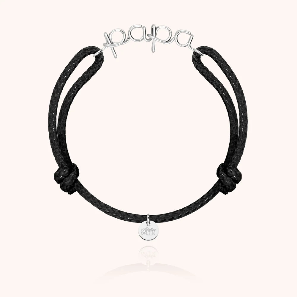 Papa cord bracelet for men. Gold jewellery handcrafted in Paris by Atelier Paulin in sterling silver --colour_black