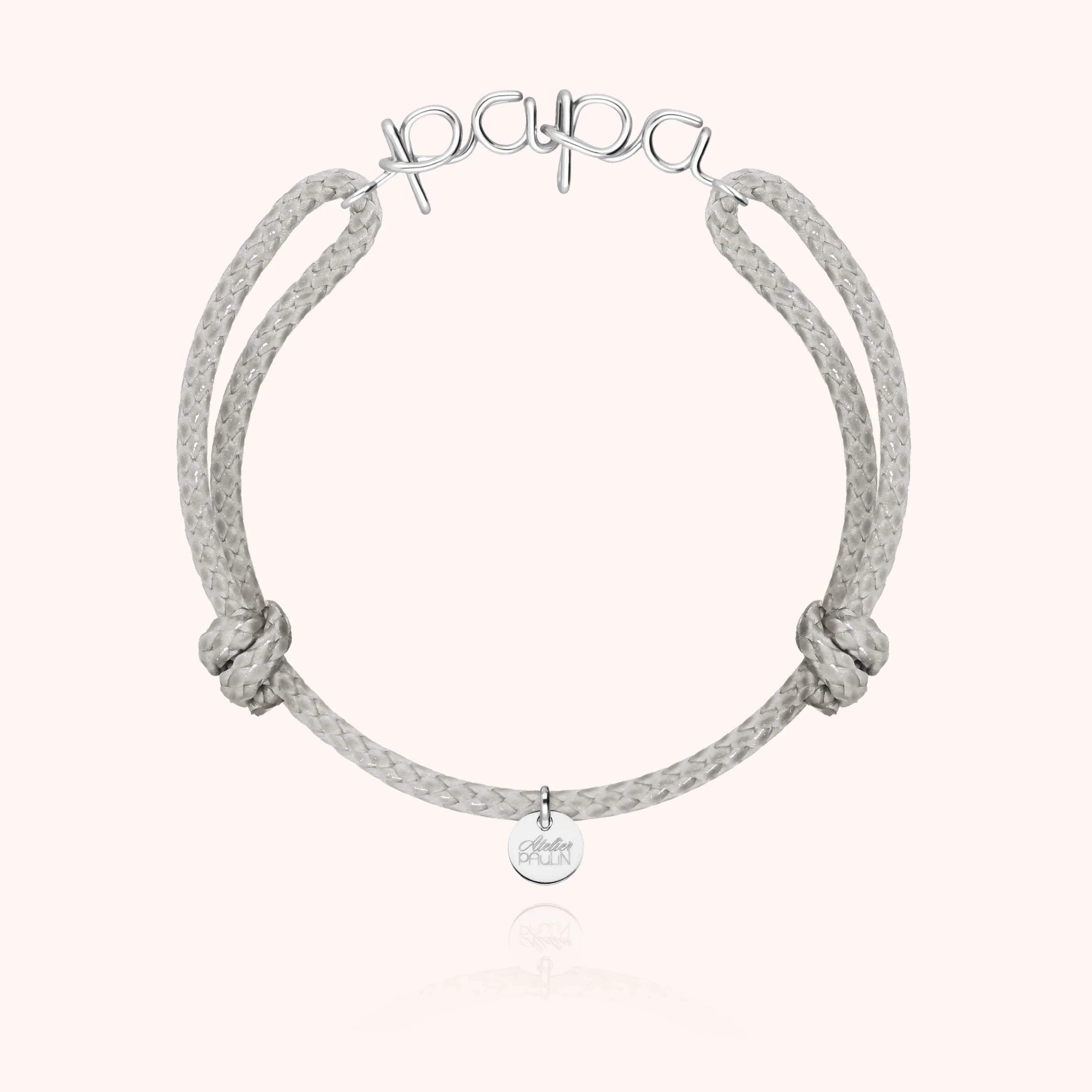 Papa cord bracelet for men. Gold jewellery handcrafted in Paris by Atelier Paulin in sterling silver --colour_grey