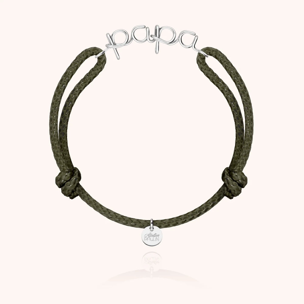 Papa cord bracelet for men. Gold jewellery handcrafted in Paris by Atelier Paulin in sterling silver --colour_khaki