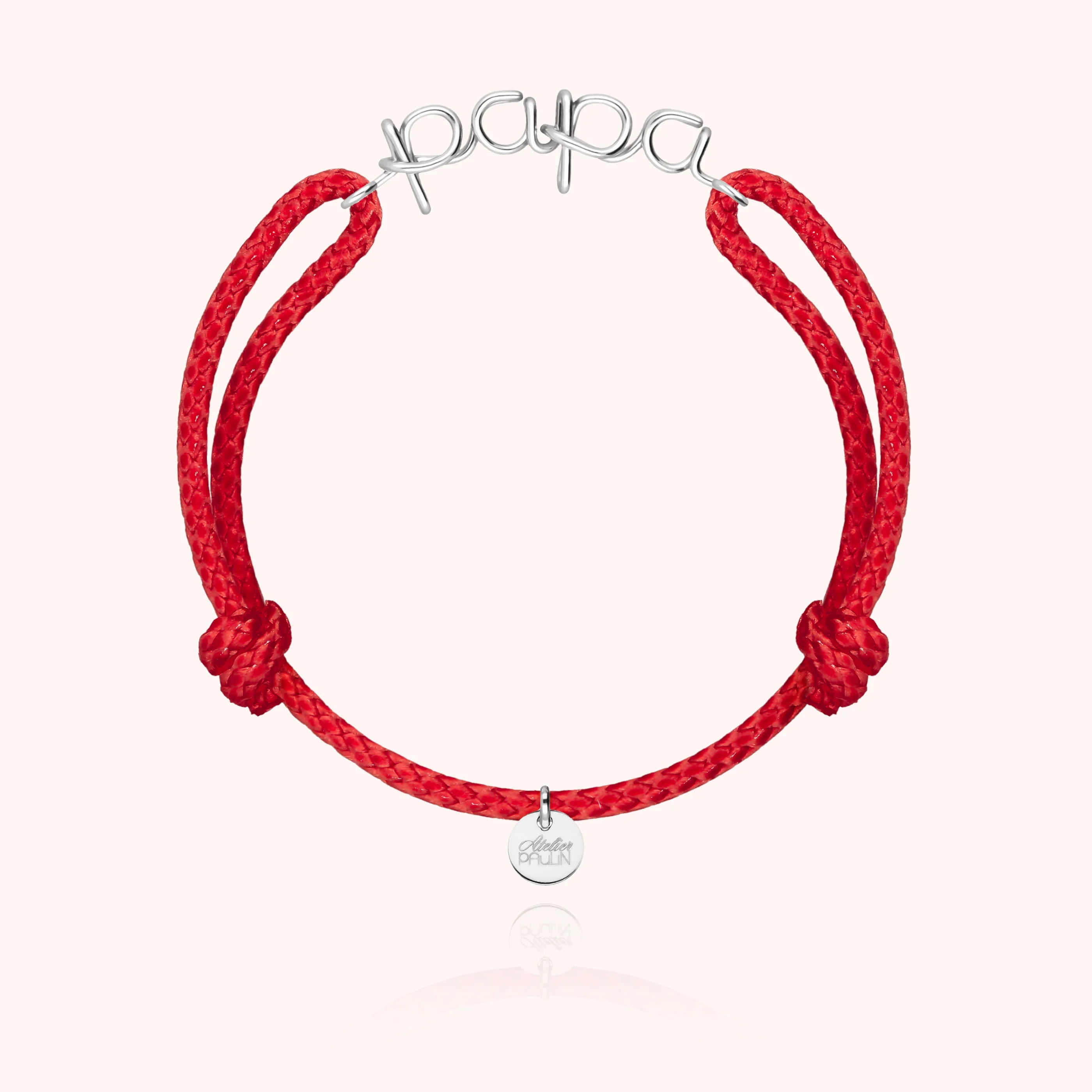 Papa cord bracelet for men. Gold jewellery handcrafted in Paris by Atelier Paulin in sterling silver --colour_red