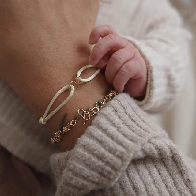 Mini heart cord bracelet baby push present and mum handmade Atelier Paulin Australia